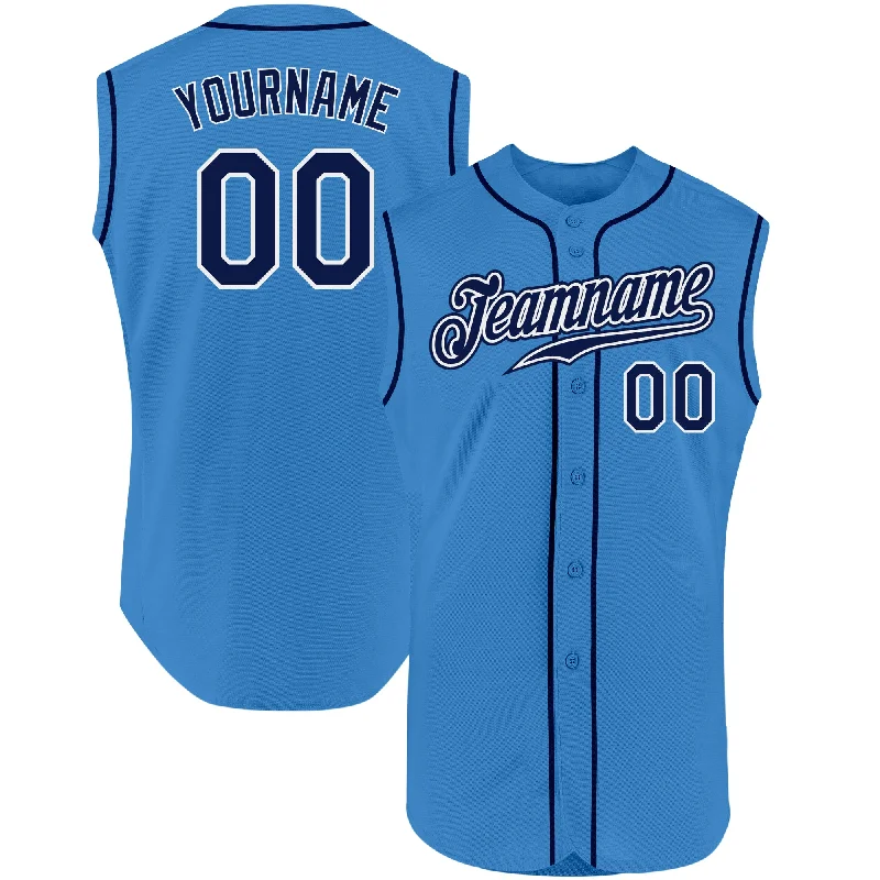 World Series Baseball Jersey-Custom Powder Blue Navy-White Authentic Sleeveless Baseball Jersey