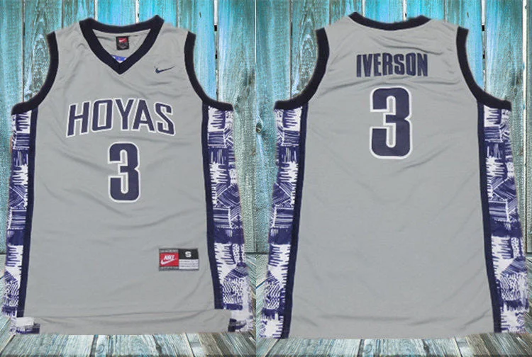 Basketball Jersey With Patches-Georgetown University Hoyas 3 Allen Iverson Gray College Basketball Basketball Jersey