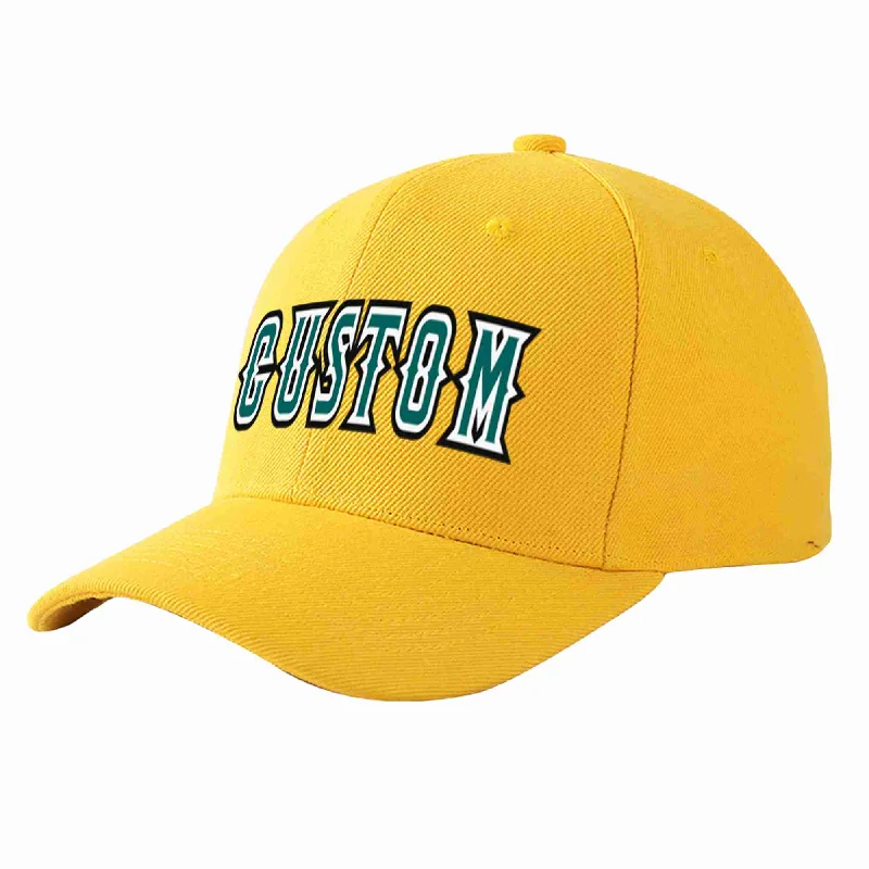 Limited Edition Baseball Cap-Custom Gold Aqua-White Curved Eaves Sport Baseball Cap Design for Men/Women/Youth