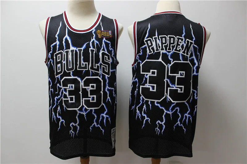 Basketball Jersey With Celebrity Collaboration-Bulls 33 Scottie Pippen Black Hardwood Classics Lightning Limited Edition Basketball Jersey