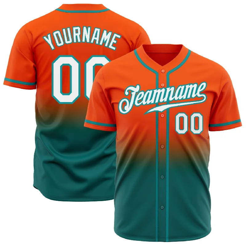 Baseball Jersey For Anniversaries-Custom Orange White-Teal Authentic Fade Fashion Baseball Jersey