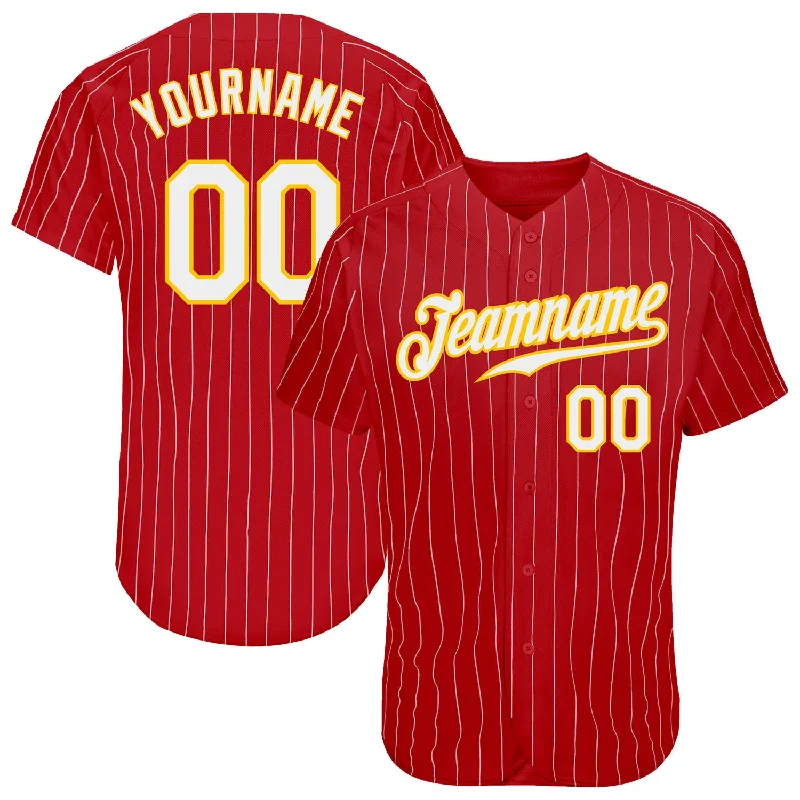 Unisex Baseball Jersey-Custom Red Gold Pinstripe White-Gold Authentic Baseball Jersey