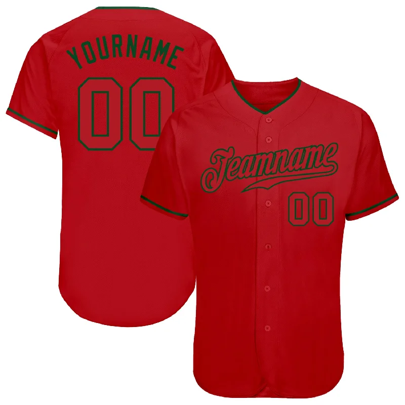 Baseball Jersey With Glitter Accents-Custom Red Red-Green Authentic Baseball Jersey