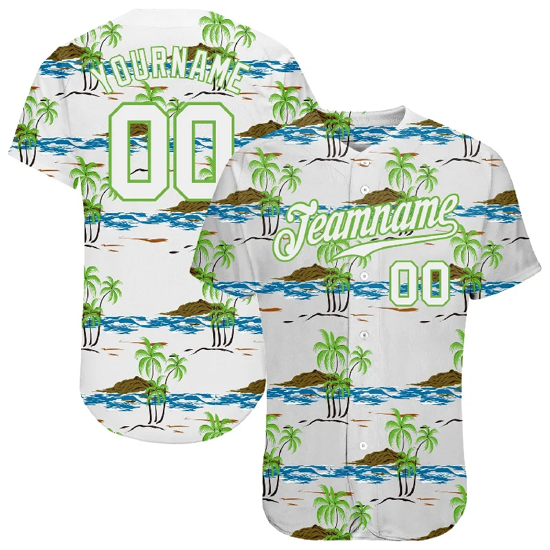 Baseball Jersey With High-Performance Fabric-Custom White White-Neon Green 3D Pattern Design Beaches Authentic Baseball Jersey