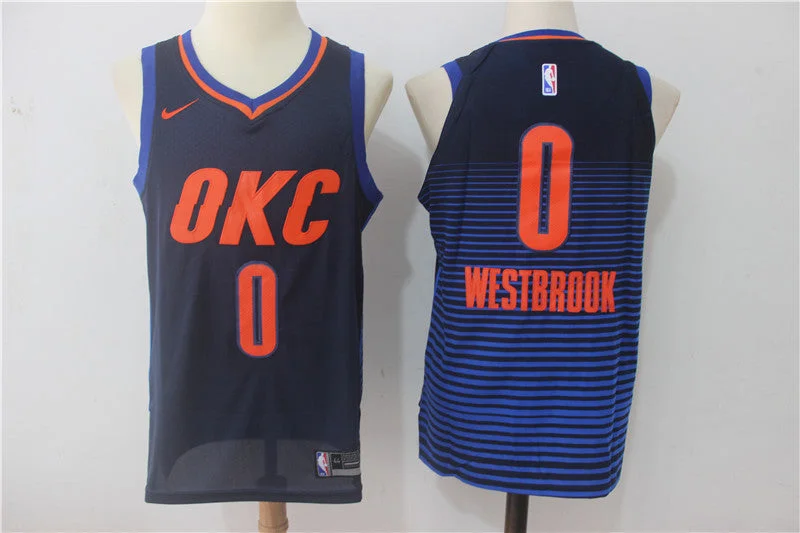 All-Star Basketball Jersey-Thunder 0 Russell Westbrook Navy Authentic Basketball Jersey