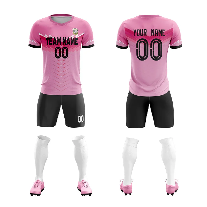 Football Jersey With Metallic Shine-Custom Pink Black Training Uniform For Men Soccer Sets Jersey