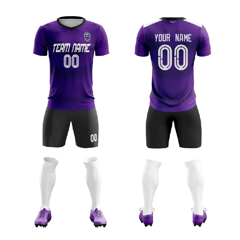 Authentic Football Jersey-Custom Purple Black-White Breathable Soccer Sets Jersey