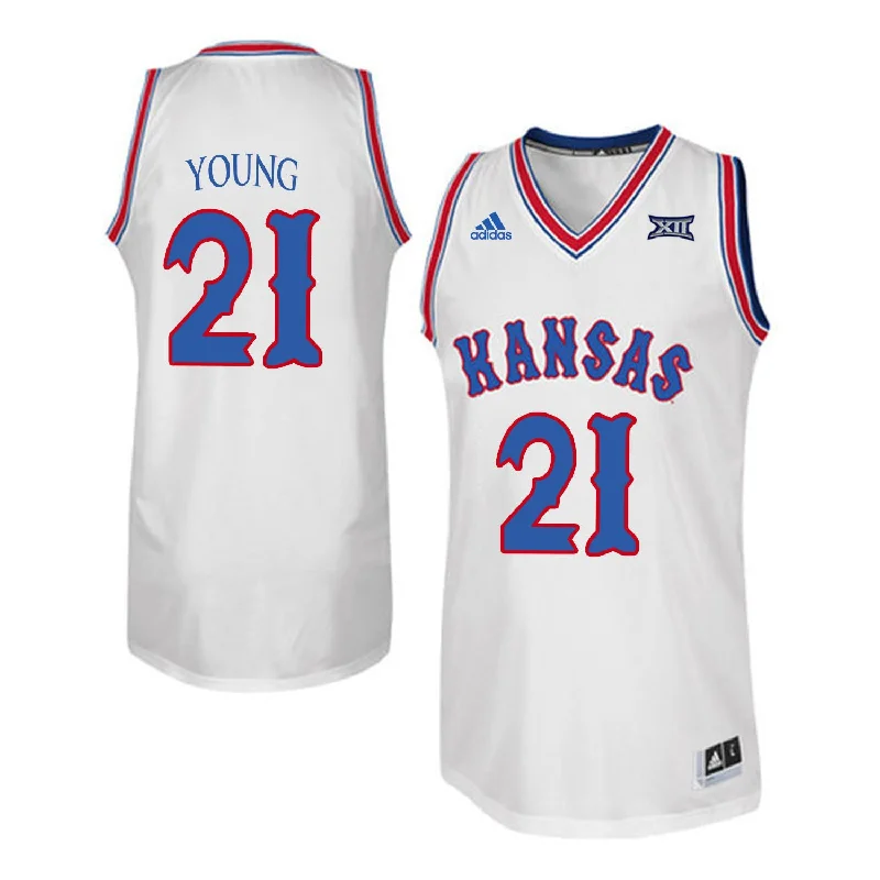 Basketball Jersey With Unmatched Comfort-Kansas Jayhawks 21 Clay Young White Throwback College Basketball Basketball Jersey