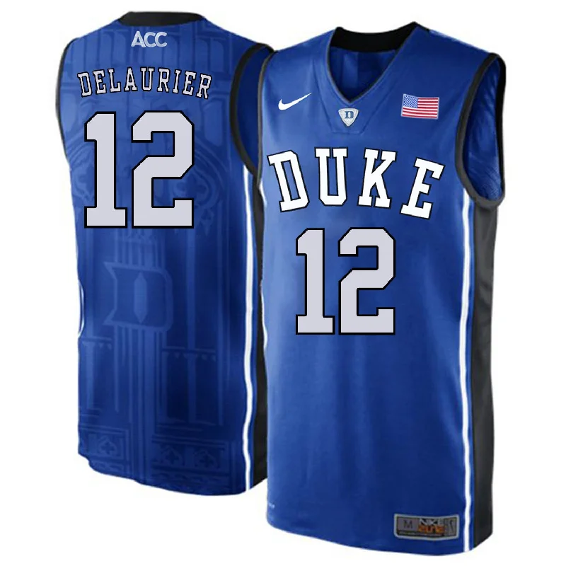 Basketball Jersey For Referees-Duke Blue Devils 12 Javin DeLaurier Blue Elite College Basketball Basketball Jersey