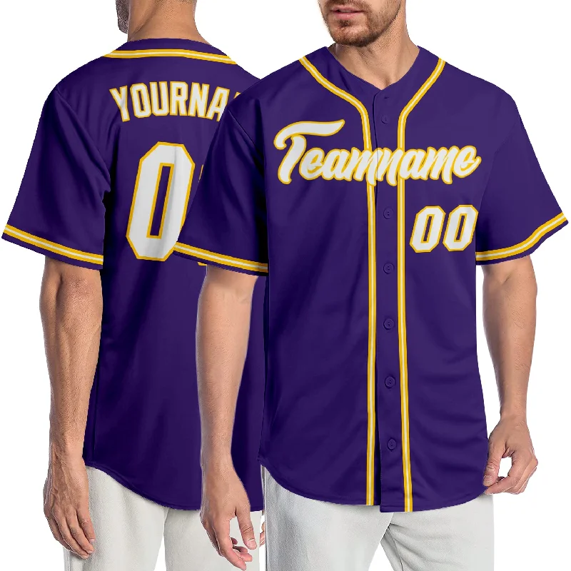 Baseball Jersey With All-Day Wearability-Custom Purple White-Gold Authentic Baseball Jersey