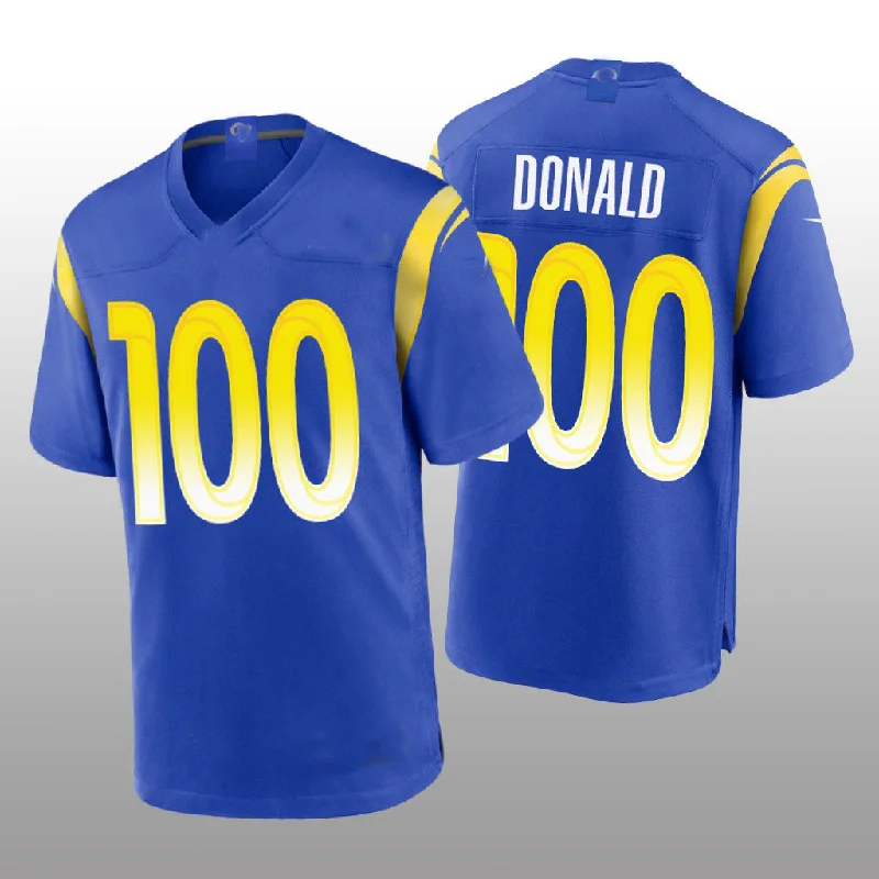 Football Jersey With Team Mascot-Custom LA.Rams Football Jerseys Aaron Donald Royal Reaches 100 Career Sacks Game Jersey Stitched Jersey