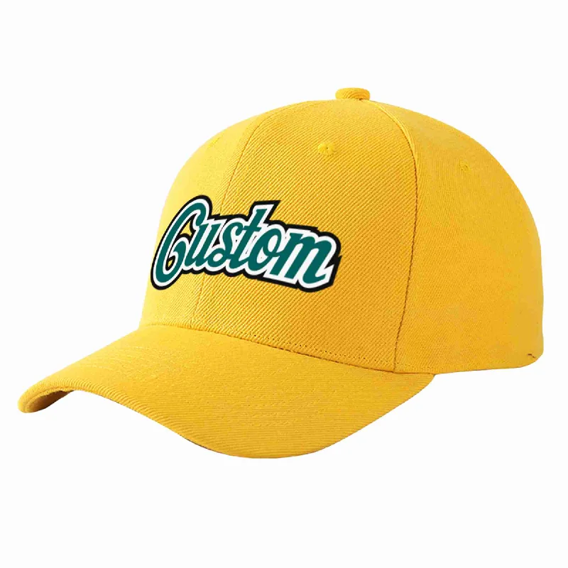 Travel Baseball Cap-Custom Gold Aqua-White Curved Eaves Sport Baseball Cap Design for Men/Women/Youth