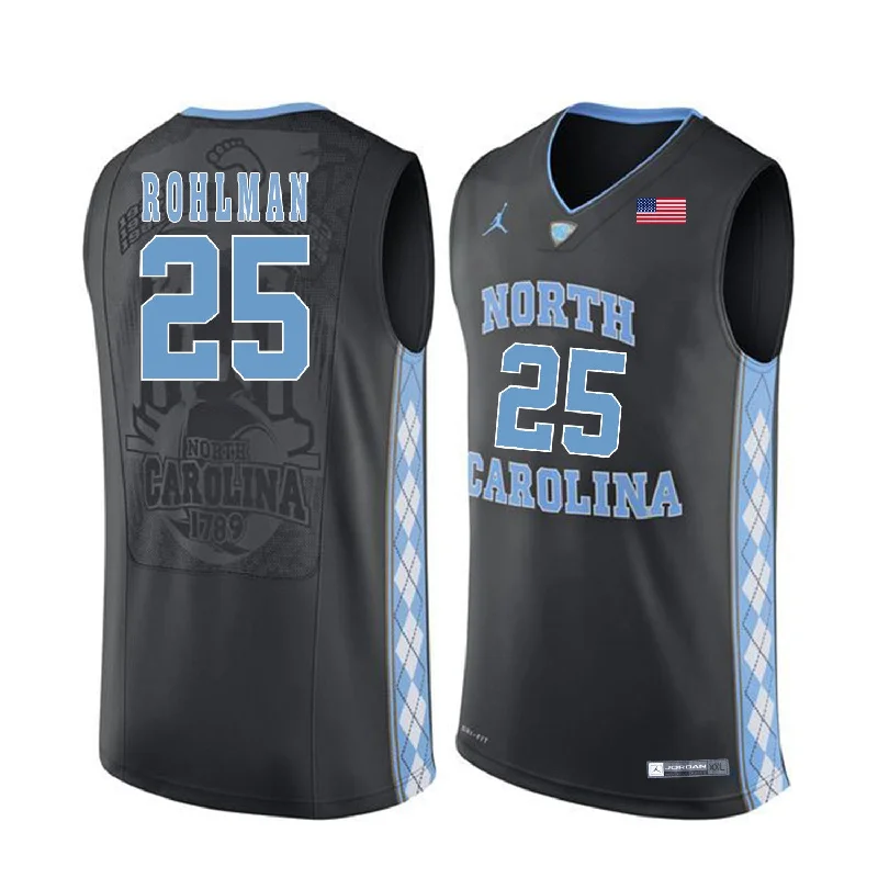 Basketball Jersey With Premium Fabric-North Carolina Tar Heels 25 Aaron Rohlman Black College Basketball Basketball Jersey