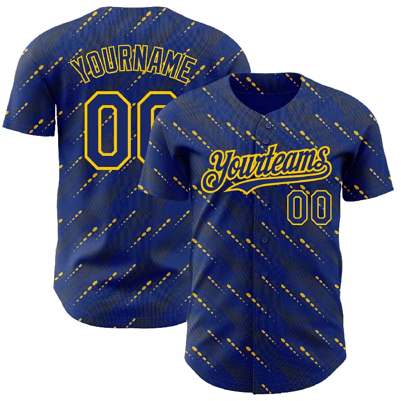 Baseball Jersey With Name-Custom Royal Yellow 3D Pattern Design Slant Lines Authentic Baseball Jersey