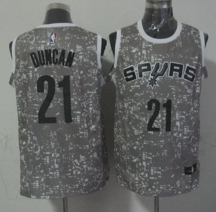 Basketball Jersey With Retro Fonts-Spurs 21 Tim Duncan Gray City Luminous Basketball Jersey