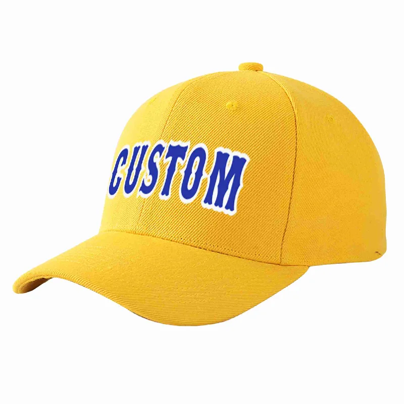 Retro Baseball Cap-Custom Gold Royal-White Curved Eaves Sport Baseball Cap Design for Men/Women/Youth