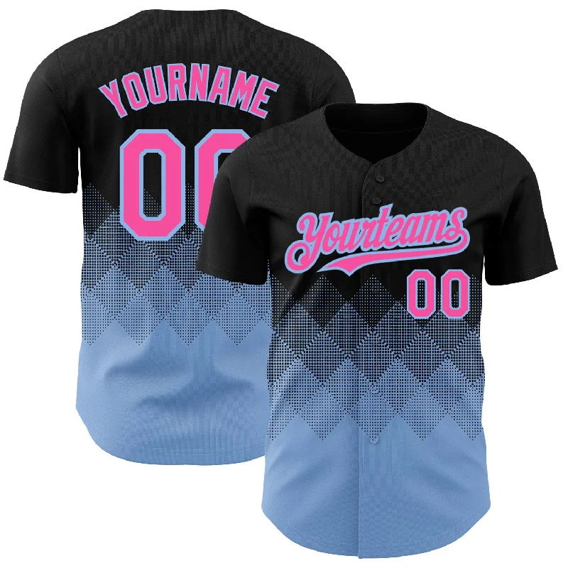 Women's Baseball Jersey-Custom Black Pink-Light Blue 3D Pattern Design Gradient Square Shapes Authentic Baseball Jersey