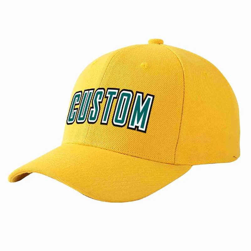 Skateboard Baseball Cap-Custom Gold Aqua-White Curved Eaves Sport Baseball Cap Design for Men/Women/Youth