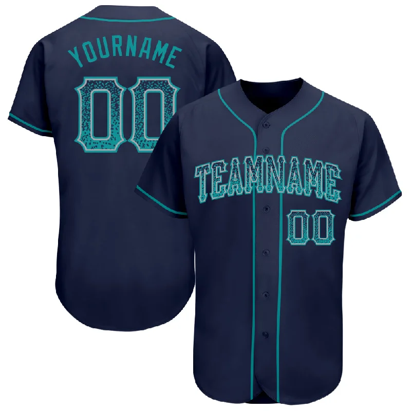 Baseball Jersey With Bold Graphics-Custom Navy Teal-Gray Authentic Drift Fashion Baseball Jersey