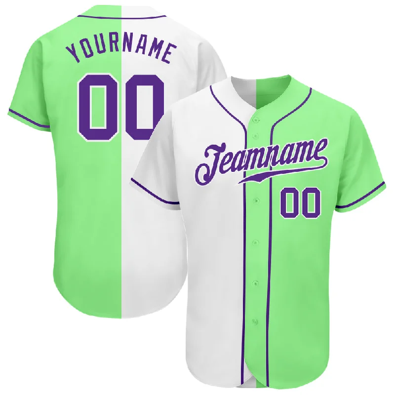 Baseball Jersey For Thanksgiving-Custom Pea Green Purple-White Authentic Split Fashion Baseball Jersey