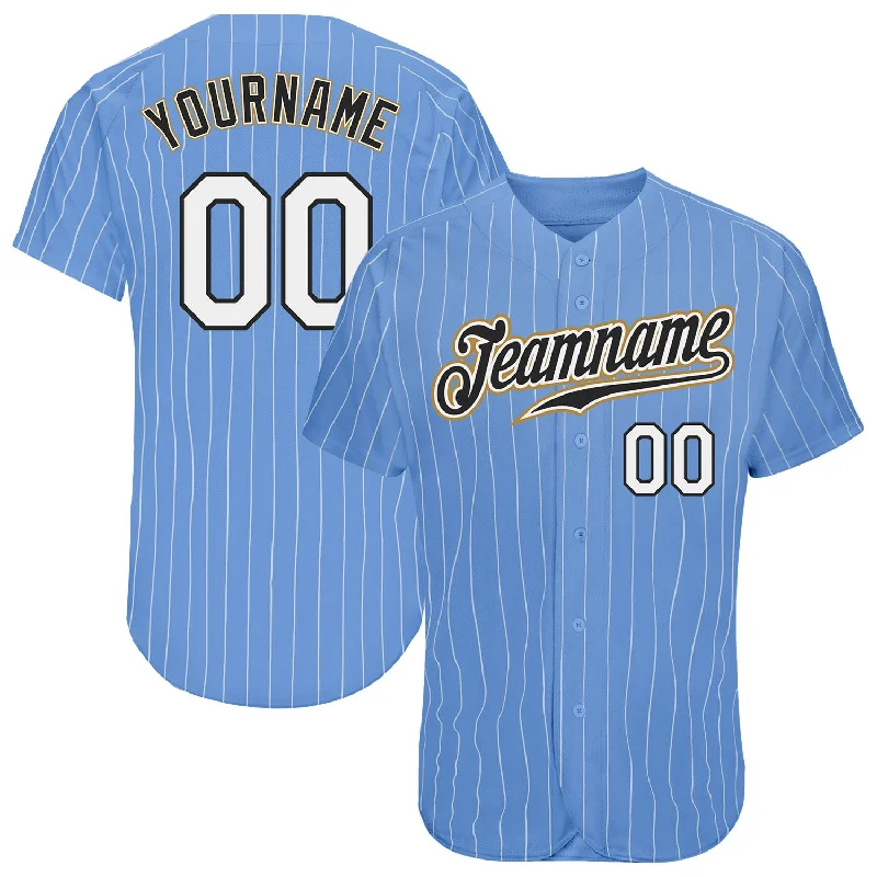 Baseball Jersey With Gradient Effect-Custom Light Blue White Pinstripe White-Old Gold Authentic Baseball Jersey