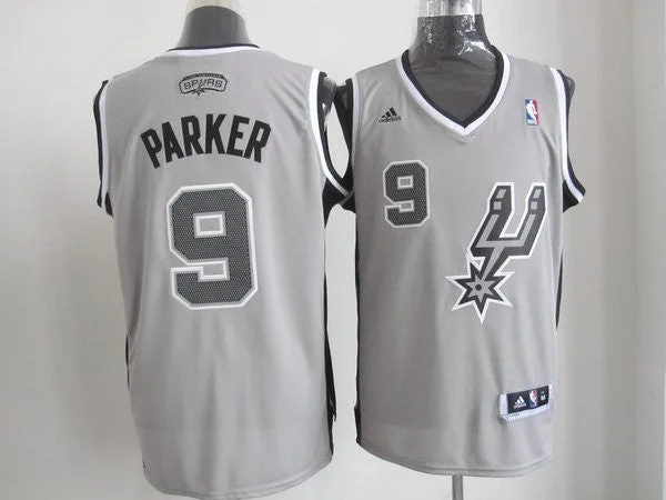 Basketball Jersey For Practice-Spurs 9 Parker Grey Basketball Jerseys