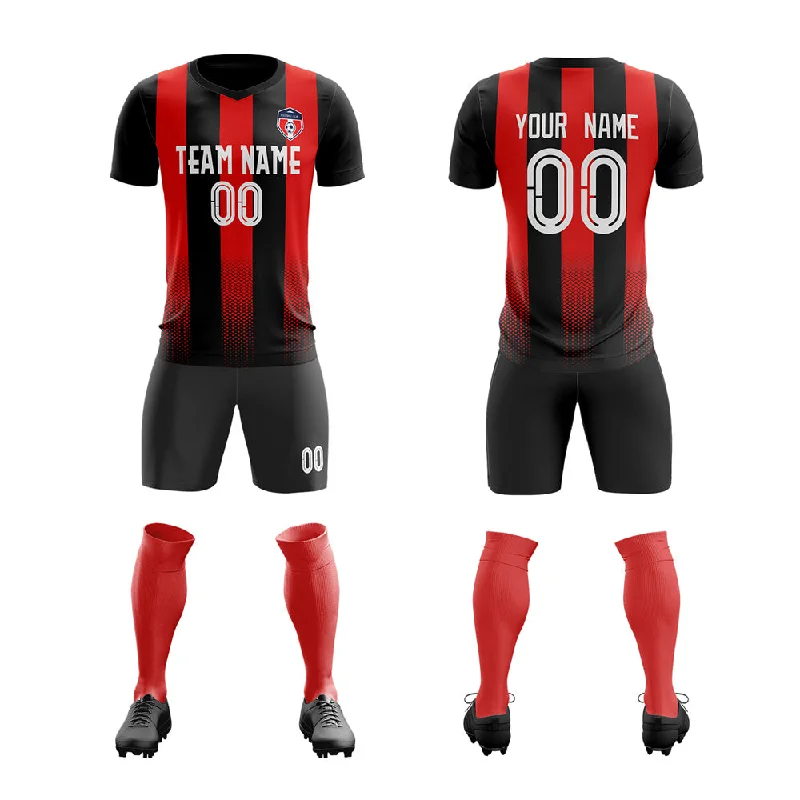 Football Jersey With Extra Ventilation-Custom Black Red Stripe Training Uniform Soccer Sets Jersey