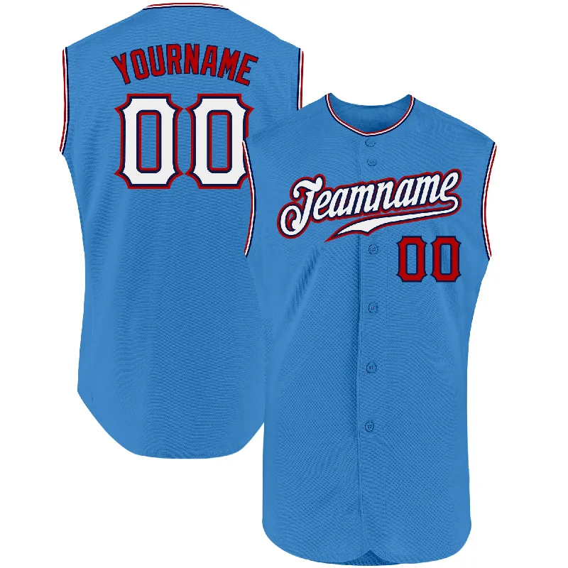 Practice Baseball Jersey-Custom Powder Blue White-Red Authentic Sleeveless Baseball Jersey