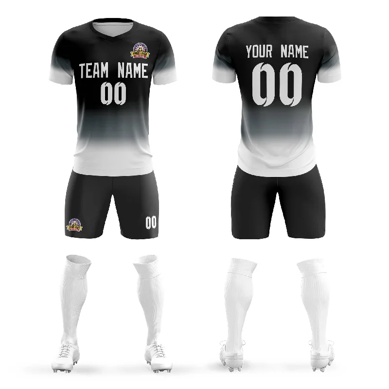 Football Jersey With Glitter Accents-Custom Black White Casual Sport Soccer Sets Jersey