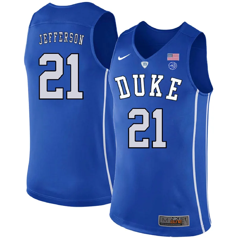 Unisex Basketball Jersey-Duke Blue Devils 21 Amile Jefferson Blue College Basketball Basketball Jersey