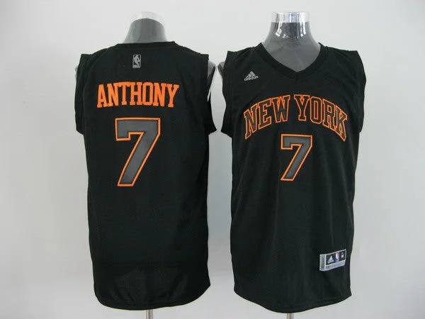 Basketball Jersey With Metallic Print-Knicks 7 Anthony Black orange number Basketball Jerseys