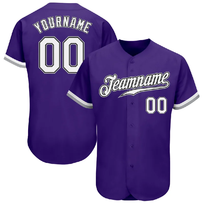 Baseball Jersey With Flame Graphics-Custom Purple White Black-Gray Authentic Baseball Jersey