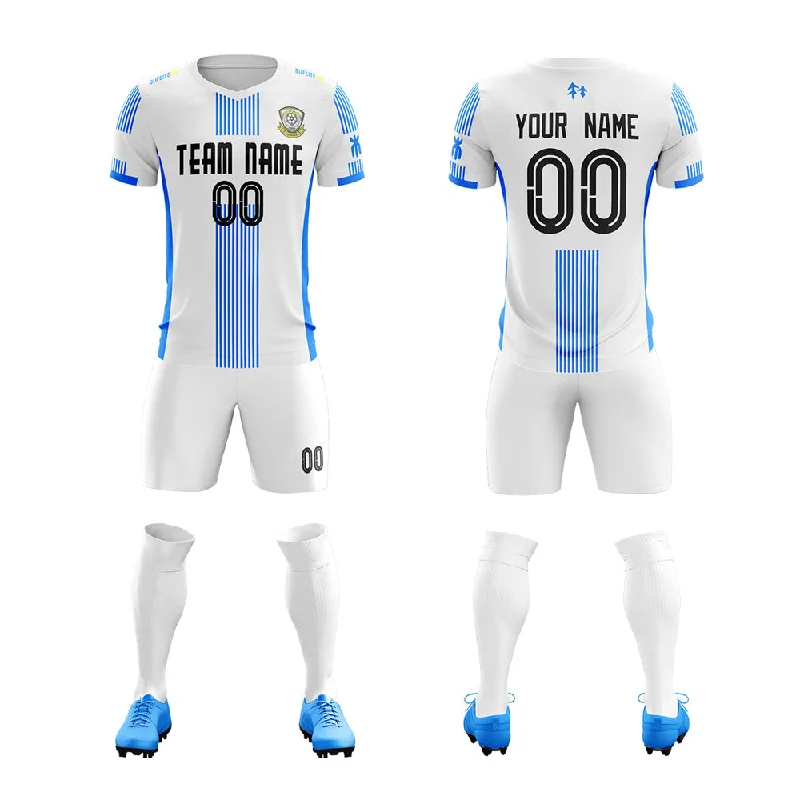 Football Jersey With High-End Appeal-Custom White Blue Training Uniform Soccer Sets Jersey