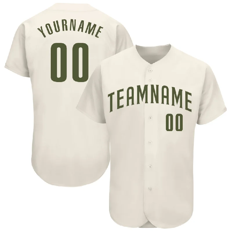 Baseball Jersey With Funny Slogans-Custom Cream Olive Authentic Baseball Jersey