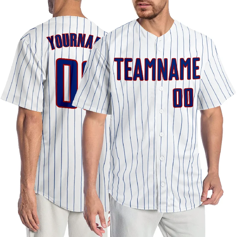 Classic Baseball Jersey-Custom White Royal Pinstripe Royal-Red Authentic Baseball Jersey