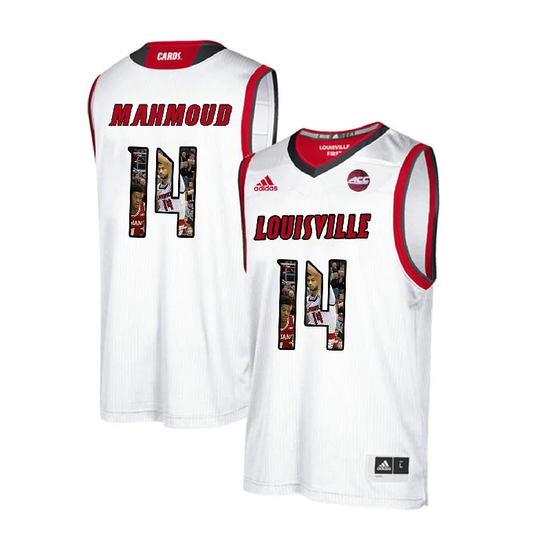 Basketball Jersey With Skulls-Louisville Cardinals 14 Anas Mahmoud White With Portrait Print College Basketball Basketball Jersey