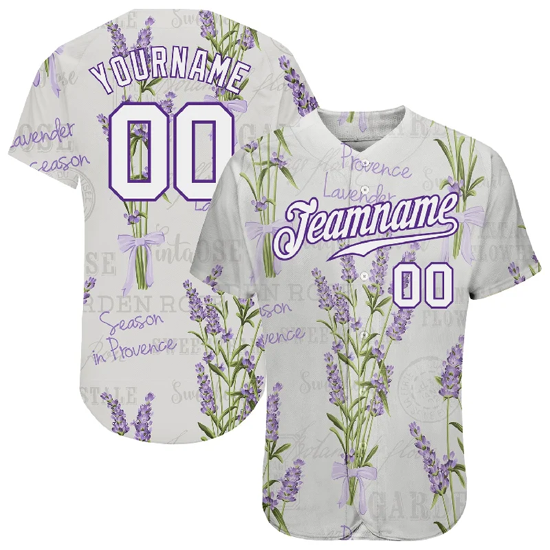 Baseball Jersey With Unique Features-Custom White White-Purple 3D Pattern Design Lavenders Authentic Baseball Jersey