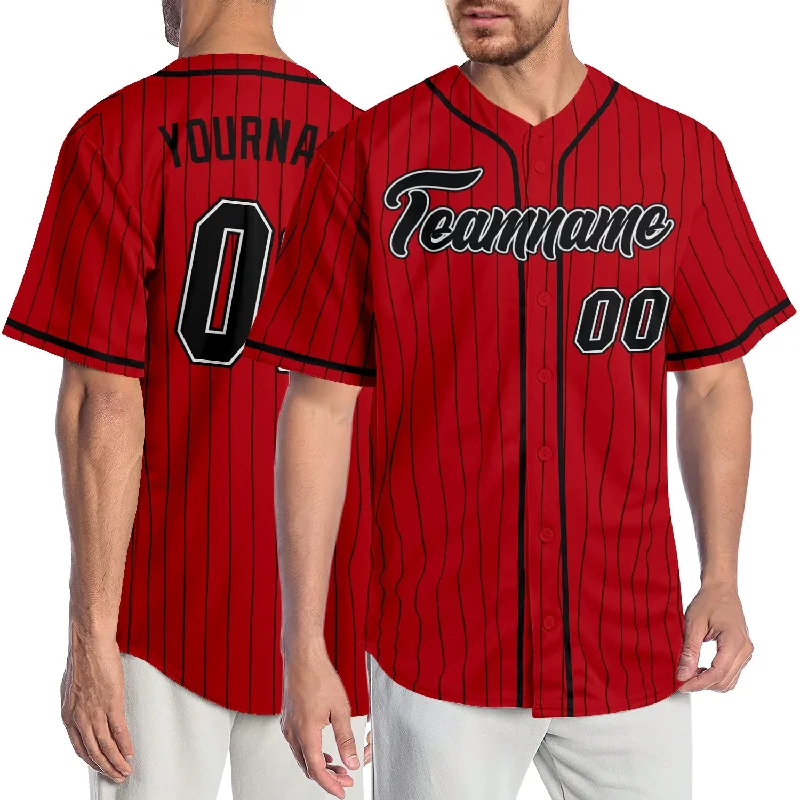 Authentic Baseball Jersey-Custom Red Black Pinstripe Black-White Authentic Baseball Jersey