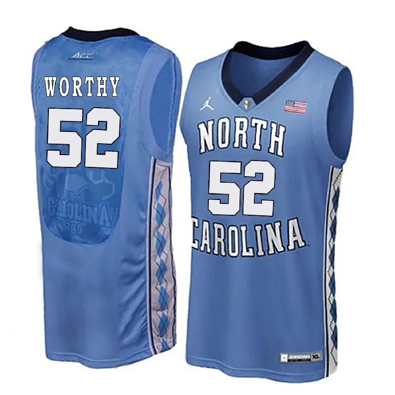 Basketball Jersey With American Flag-North Carolina Tar Heels 52 James Worthy Blue College Basketball Basketball Jersey