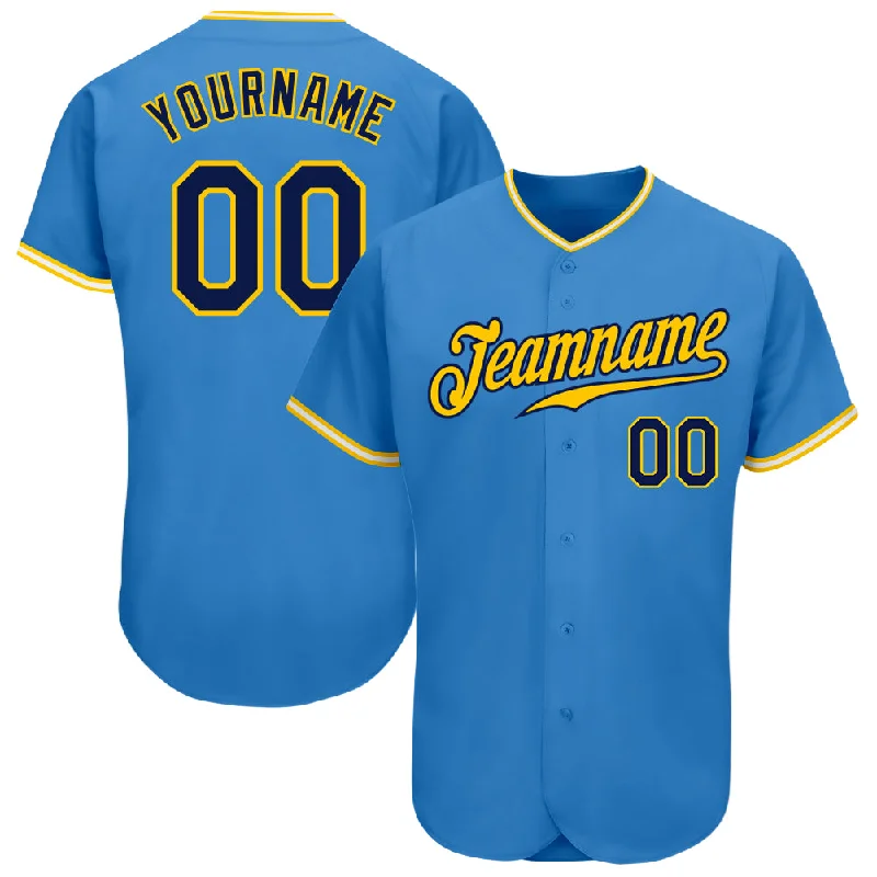 Oversized Baseball Jersey-Custom Powder Blue Navy Gold-White Authentic Baseball Jersey