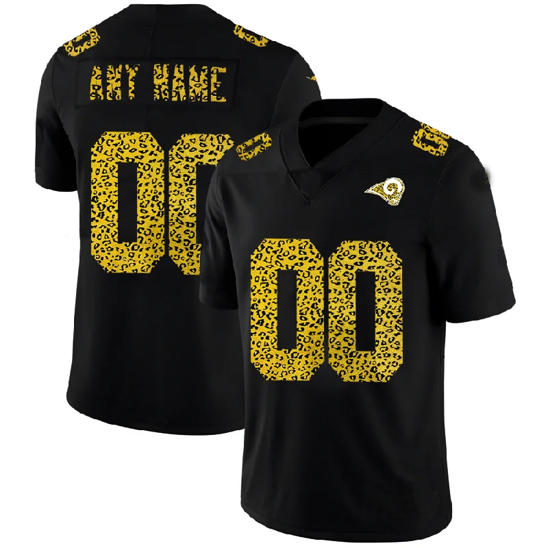 Practice Football Jersey-Custom LA.Rams Leopard Print Fashion Vapor Limited Jersey Black Football Jersey  Stitched Jersey