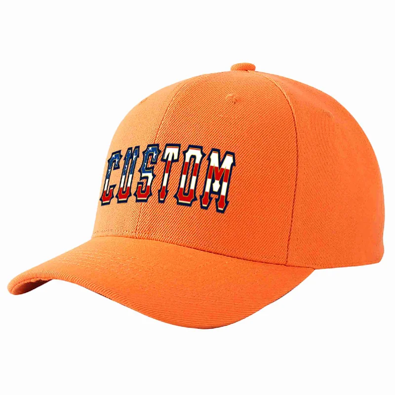 Baseball Cap With Plastic Closure-Custom Orange Vintage USA Flag-Gold Curved Eaves Sport Baseball Cap Design for Men/Women/Youth