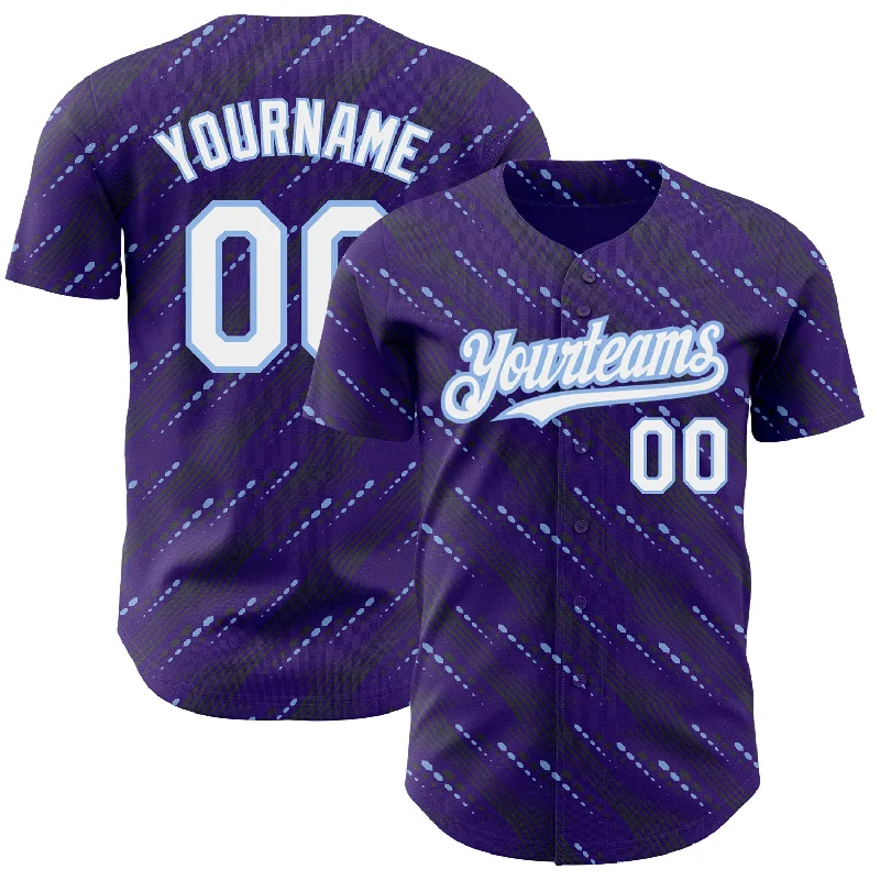 Training Baseball Jersey-Custom Purple White-Light Blue 3D Pattern Design Slant Lines Authentic Baseball Jersey