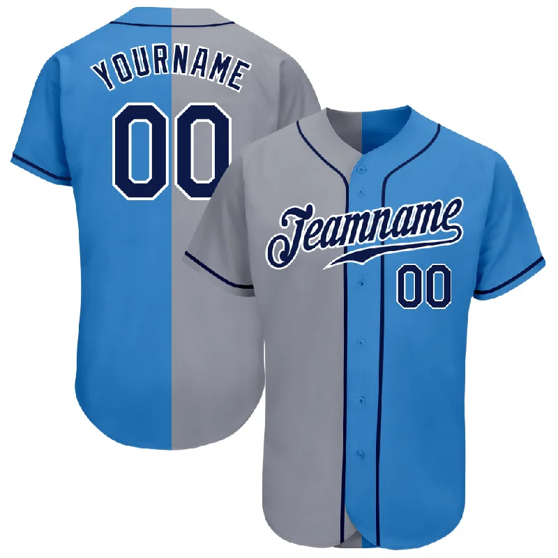 Baseball Jersey With Logo-Custom Powder Blue Navy-Gray Authentic Split Fashion Baseball Jersey