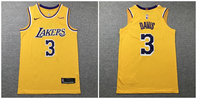 Basketball Jersey With Hood-Lakers 3 Anthony Davis Yellow Authentic Basketball Jersey