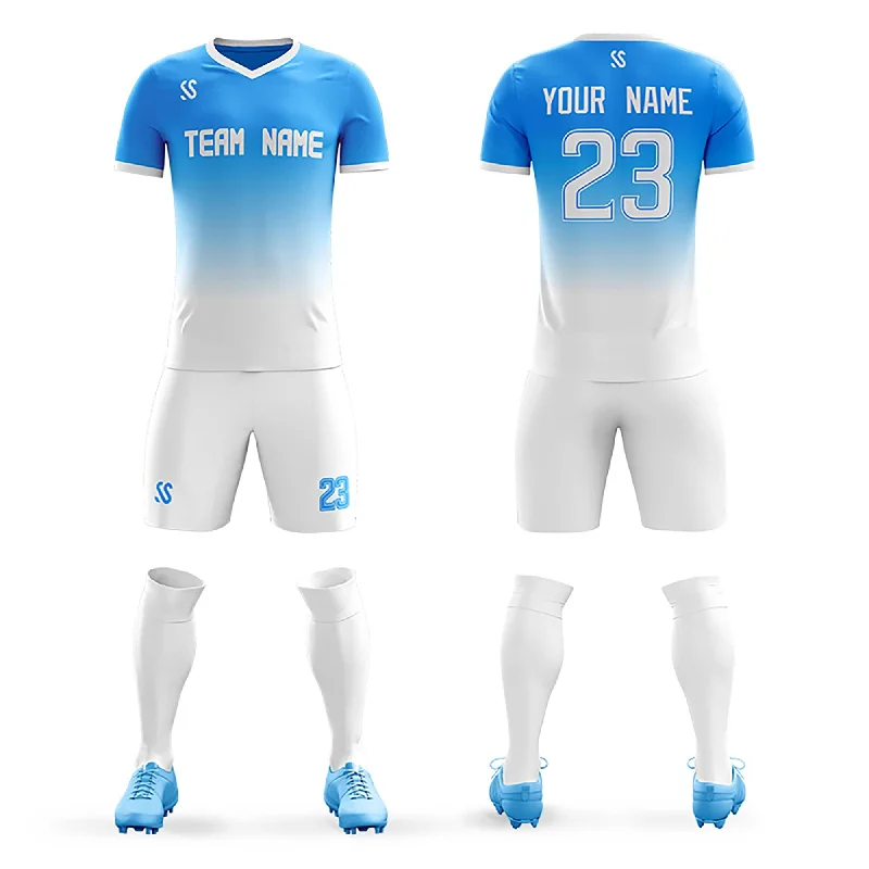 Football Jersey With Hip-Hop Style-Custom Light Blue White Casual Printing Sportswear Soccer Sets Jersey