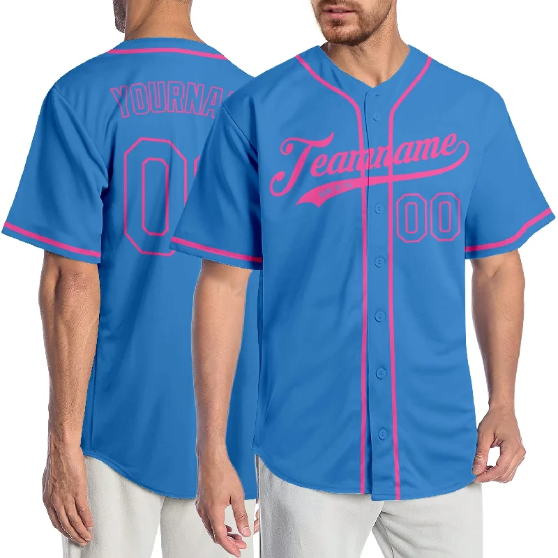 Baseball Jersey With Gold Trim-Custom Powder Blue Powder Blue-Pink Authentic Baseball Jersey