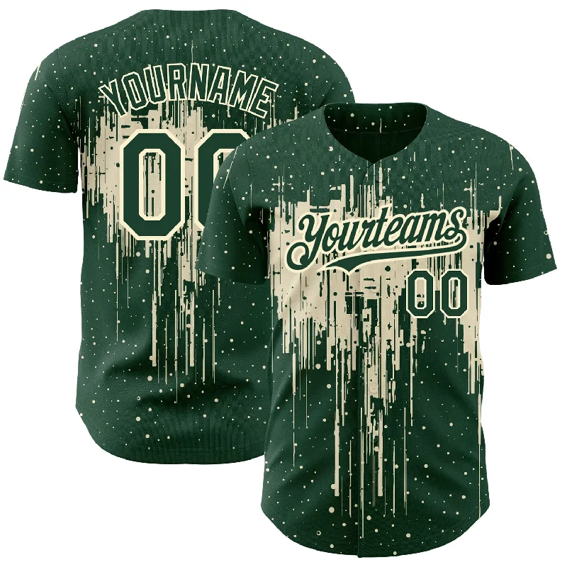 Baseball Jersey For Travel Teams-Custom Green Cream 3D Pattern Design Dripping Splatter Art Authentic Baseball Jersey