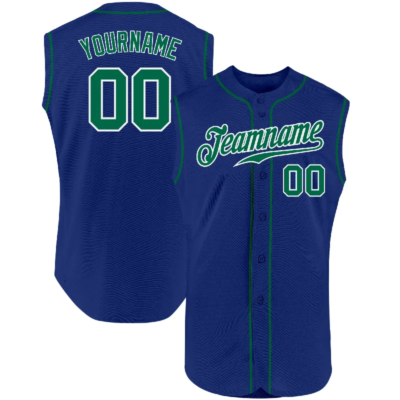 Alternate Baseball Jersey-Custom Royal Kelly Green-White Authentic Sleeveless Baseball Jersey