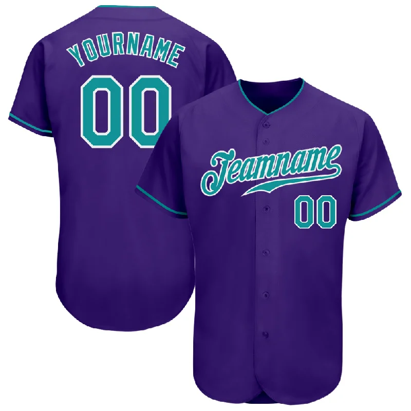 Long Sleeve Baseball Jersey-Custom Purple Teal-White Authentic Baseball Jersey